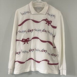 Alfred Dunner White and Red Short Sleeve Top size L petite vintage Christmas bow